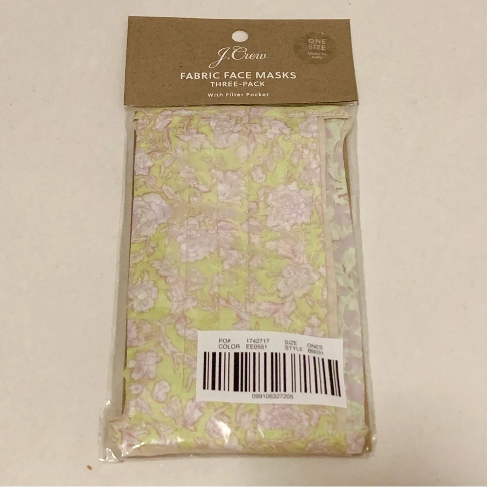J. Crew Reusable Washable Fabric Tie Masks, Set of 3, NWT